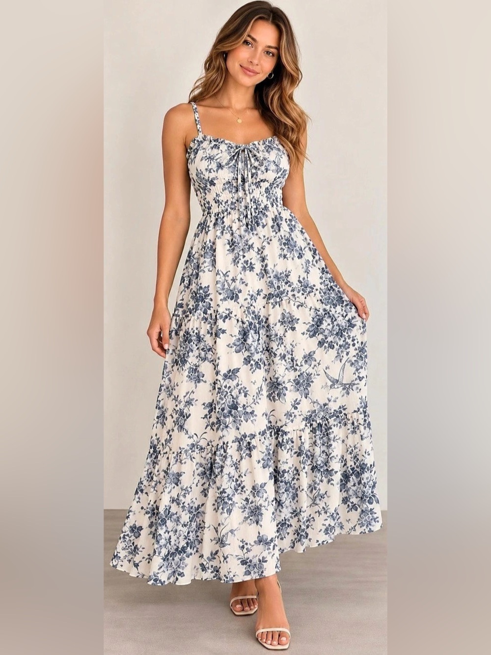 ALTAR’D STATE Floral Maxi Dress in Blue & White Size Large